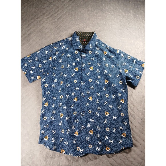 Other - BC Collection Nautical Button Down Shirt Mens 2XL XXL Blue Anchor Ship Wheel